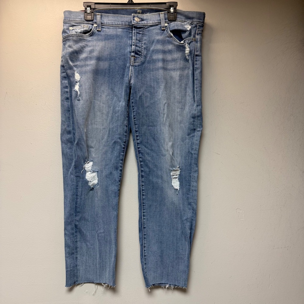 7 For All Mankind Josefina Jeans Womens 32 Blue Good Distressed Raw Hem